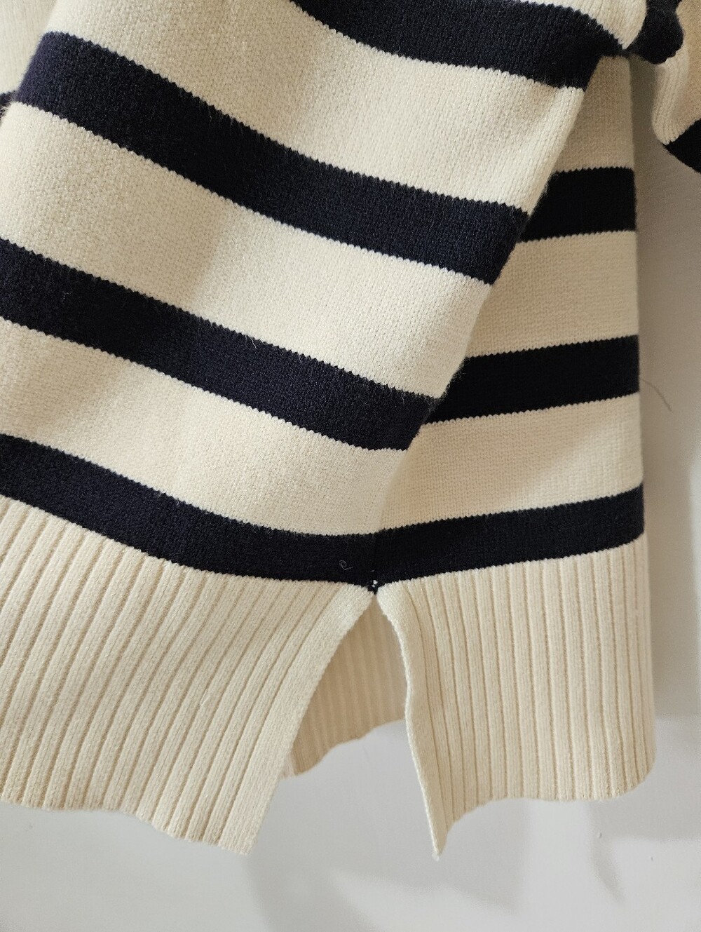 NEW Zara Striped Chunky Crewneck Sweater Cream Navy S Parisian Preppy - Picture 8 of 13